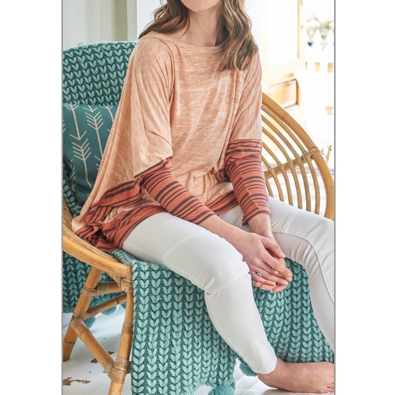 Layered Look Oversized Dolman Sleeve Slub Top